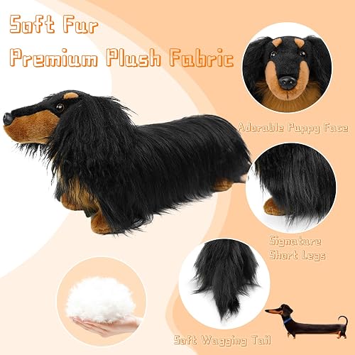 Dachshund Stuffed Dog Animal Plush Toy 17" Standing Black Tan Wiener Realistic Long Haired with Fluffy Curly Fur Lifelike Sausage Doxie Puppy Gifts for Kids Decor Dog Lover Non-Vacuumed Gift Ready thumbnail 7