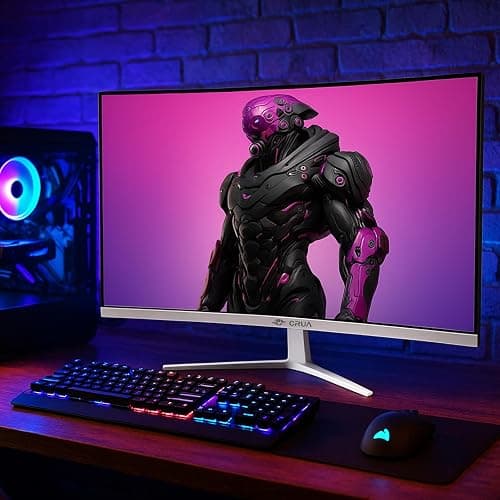 CRUA 27" Curved Gaming Monitor, FHD 1920x1080P, 165Hz/200Hz Computer Monitor, 1800R VA Screen, 120% sRGB, Support AMD FreeSync, Blue Light Filter, HDMI & DP, Wall Mount Install- White thumbnail 7