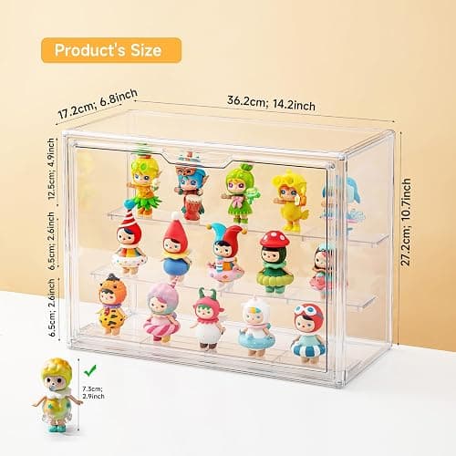Acrylic Display Cases for Collectibles, 3 Tier Clear Shelf Boxes for Figures, Miniature Dustproof and Stackable Action Figure Display Case (1, Large) thumbnail 3