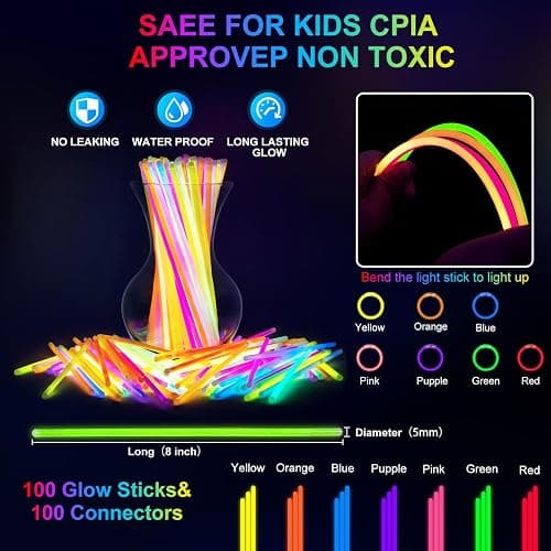 OLUPP 150 PCS Glow in the Dark Party Supplies, 16 Foam Sticks, 16 LED Glasses, 100 Glow Sticks and 18 Finger Lights for Neon Party, Wedding, Birthday, Concert, New Year, Carnivals, Raves thumbnail 7