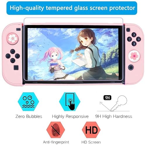 OLDZHU Pink Dockable Protective Case Cover Compatible with Nintendo Switch Joy-Con Controllers,with Glass Screen Protector and 4 Thumb Grips,Shock-Absorption and Anti-Scratch (Pink) thumbnail 3