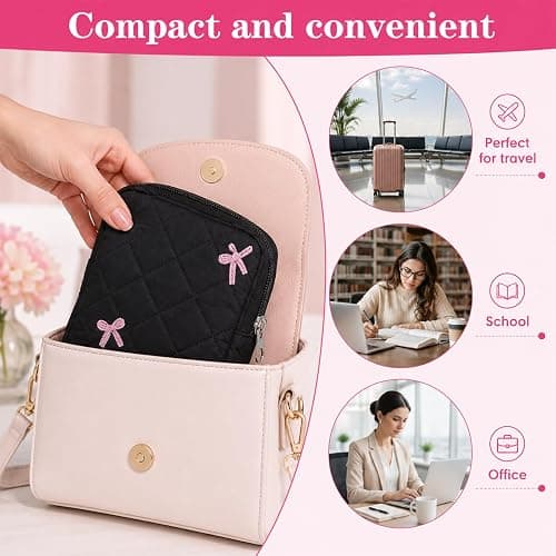 Portable Period Pouch, Cute Small Period Bag for Purse, Black Corduroy Sanitary Pad Pouch for Women thumbnail 7