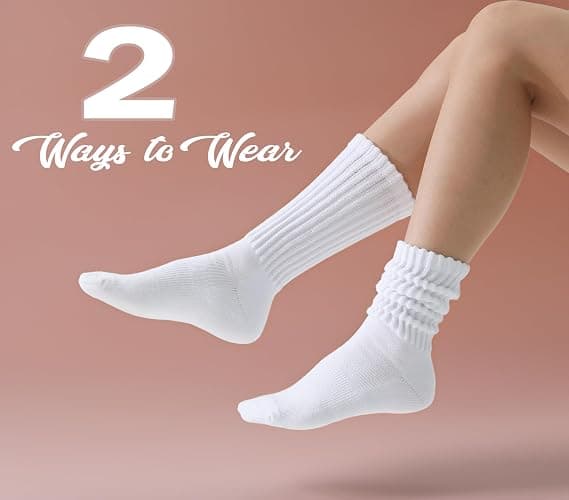 3-Pair Cotton Crew Slouch Socks Womens Scrunch Ribbed Soft Retro Boot Calf Sock thumbnail 2