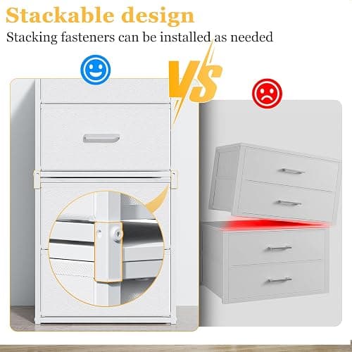 Smoproper 2 Pack Stackable Storage Drawers, Closet Drawers, White | Closet Organizers and Storage Dresser for Closet with Fabric Drawers Ideal for Bedroom & Dorm Storage Clothes Storage thumbnail 4