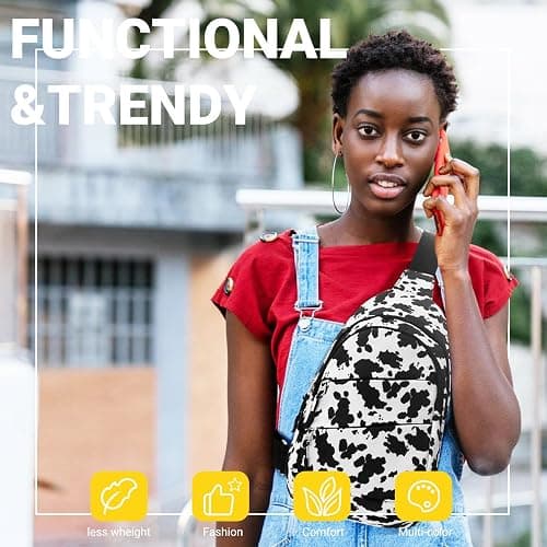 Tuwubi Crossbody Bags for Women, Sling Bag for Men, Small Hiking Backpack Anti Theft Lightweight for Outdoors Travel （M, Cow Print） thumbnail 7