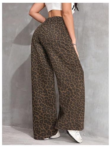 SHENHE Girl's Low Rise Baggy Jeans Leopard Print Wide Leg Y2k Loose Cheetah Jeans Denim Pants thumbnail 3