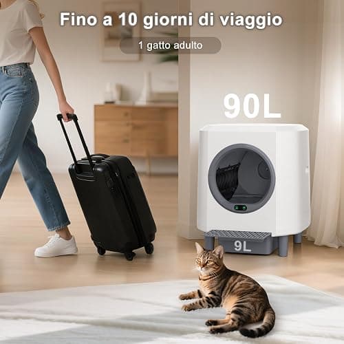Ellenpent Lettiera Gatto Autopulente Silenziosa, Anti-Perdite/Schiacciamento/Odore, Lettiera Automatica Wifi per Gatti con APP, 90L Per Più Gatti, Svuotamento Con Un Solo Tasto, Facile da Pulire thumbnail 6