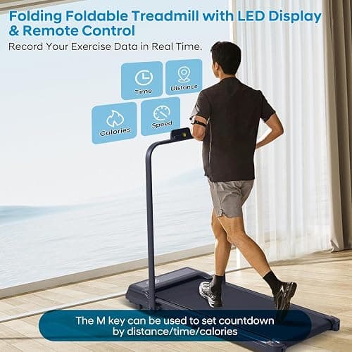 Treadmill with Handles, Folding Foldable Electric Treadmills for Home Small, 3.0HP Walking Pad Treadmills with Handle Bar, 3 in 1 Under Desk Treadmill with Remote Control, LED Display, 300LBS Capacity thumbnail 5