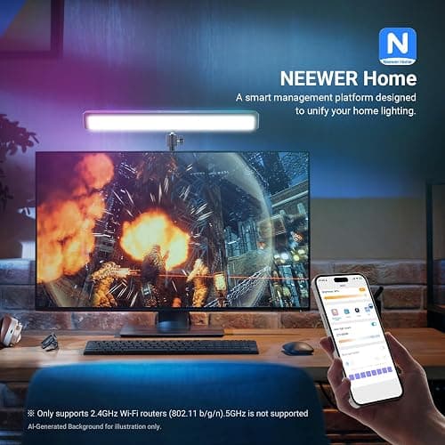 NEEWER Dual Sided RGB LED Streaming Key Light, Smart Desk Lamp Compatible with Alexa Google Assistant for Gaming Video Conference, 16 Million Colors, 2700K-7000K/CRI97+ Studio Tube Lighting, NG01 thumbnail 5
