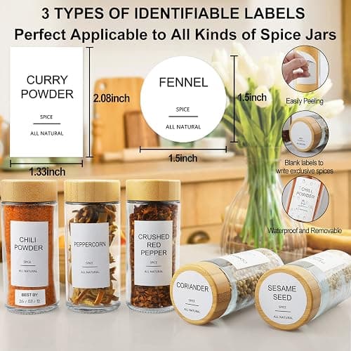 AISIPRIN Glass Spice Jars with 398 Labels-4oz 24 Pcs,Round Seasoning Jars with Bamboo Airtight Lids,Spice Container Set -Shaker Lids, Funnel,Brush and Marker Included thumbnail 3