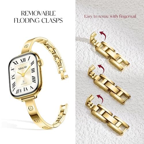 Missair Slim Bands Compatible with Apple Watch 38mm 40mm 41mm 42mm 44mm 45mm 46mm 49mm for Women, Thin Bracelet Dressy Designer Stainless Steel Metal Strap for iWatch Series 11 10 9 8 7 6 5 4 SE Ultra thumbnail 2