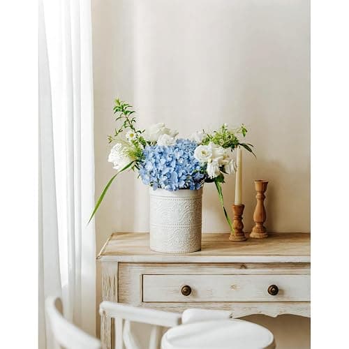 MIKIGEY Kitchen Utensil Holder, 7 Inches Large Ceramic Utensil Holder for Countertop, Lace Emboss Cooking Utensil Crocks for Kitchen, Home Decor, Off-White thumbnail 6