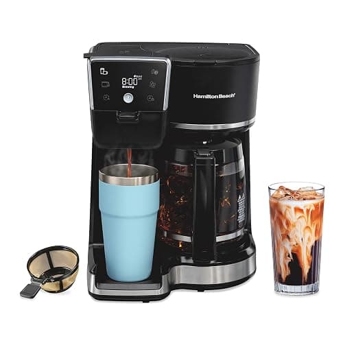 Hamilton Beach 2-Way 12 Cup Programmable Drip Hot and Iced Coffee Maker & Single Serve Coffee Machine, AquaFlow Showerhead Evenly Saturates Grounds, Glass Carafe, Auto Pause and Pour, Black (47500J) - Image 1