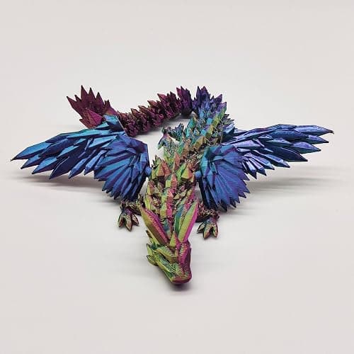 GemmiCho 3D Printed Dragon with Wings, Crystal 3D Printed Dragon, 3D Printed Animals, 3D Printed Movable Animals, Home Office Decor Executive Desk Toy (Dark Red) thumbnail 7
