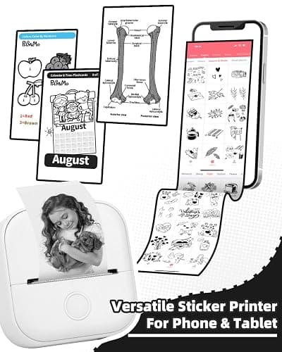 Memoking Sticker Printer - Mini Printer T02 Thermarote Mini Inkless Label Makers Thermal Sticker Maker Machine for Children Students Kid Gift, Compatible with Phone & Tablet, White thumbnail 4