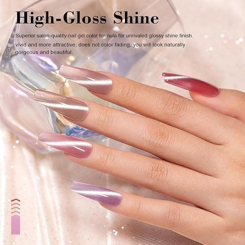 RARJSM Cat Eye Gel Nail Polish Set 6 Pcs Magnetic Sparkle Diamond Glitter Nude Pink Light Purple Red Silver Sheer Pink Velvet Ice Jelly Gel Polish with Magnet Stick UV LED Curing Requires Soak Off thumbnail 2