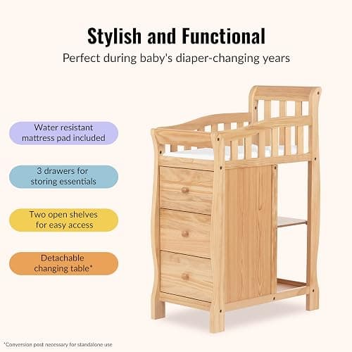 Dream On Me Jayden 4-in-1 Convertible Mini Baby Crib with 3 Drawer Changer | Converts to Daybed & Twin Size Bed, Wooden Crib with Mattress, 3 Adjustable Heights, GREENGUARD Gold & BSA Verified, Natural thumbnail 7
