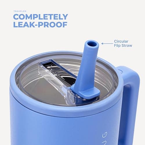 HydroJug Traveler 40oz, Insulated Tumbler with Handle & Straw, Light Blue | Triple wall insulated, flip straw lid, leak-resistant, stainless steel, cup holder friendly, BPA-free, dishwasher safe thumbnail 5