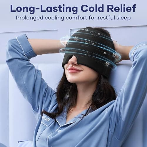 Migraine Relief Cap, Headache Relief Cap Mask Products, Cooling Odorless Gel Ice Head Wrap for Tension, Stress,Hangover & Puffy Eyes thumbnail 3