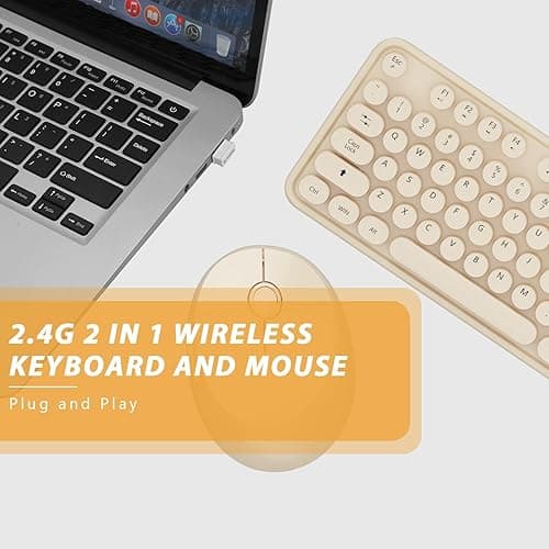 Kootop Wireless Keyboard and Mouse Combo, Cute Colorful 104 Keys Typewriter Retro Round Keycaps Keyboard for PC Laptop,Desktop,Windows, Home and Office Keyboards Coffee - S500 Coffee thumbnail 8