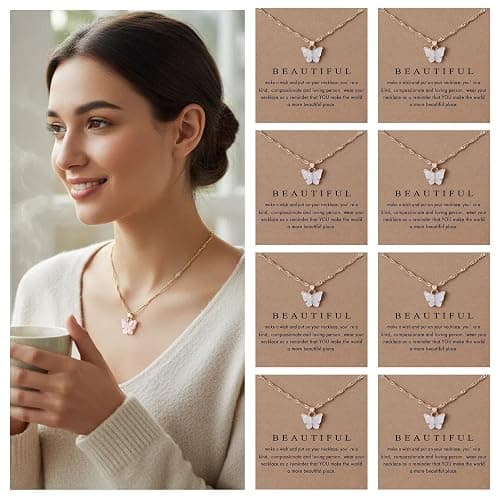 Rrdaily 8 Pcs Butterfly Necklace Bulk Gifts for Women, Cute Friendship Necklace Set for Mother's Day Birthday Christmas Party Favors Jewelry thumbnail 2