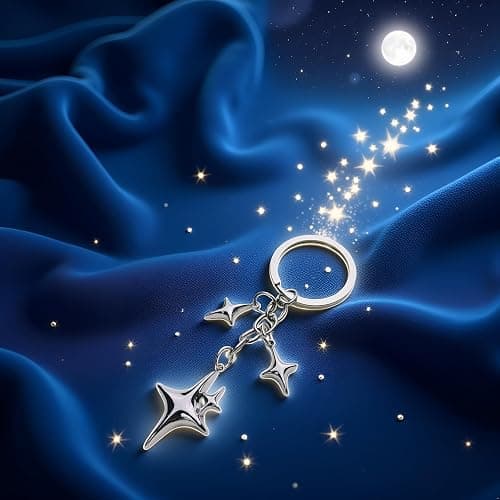 1Pc Silver Cute Star Moon KeychainStainless Steel Key Ring Purse Handbag Backpack Bag Charms Car Holder Convenient to Carry Decoration Small in Size,Keyrings Aesthetic Accessories thumbnail 8