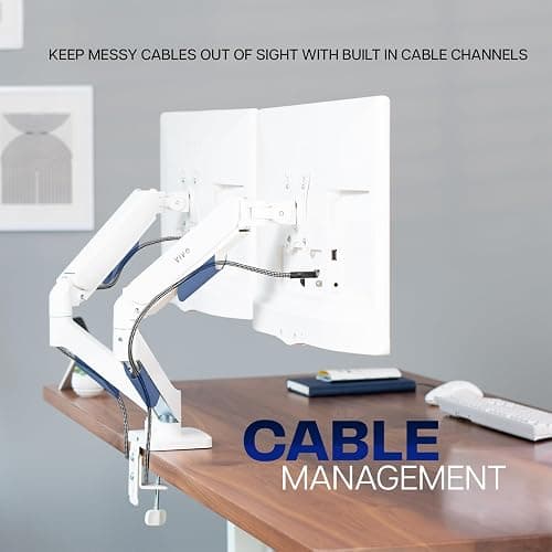 VIVO Dual Monitor up to 32 inches and 19.8 lbs per Screen, Mechanical Arm Desk Mount, Articulating Counterbalance, VESA Stand, Classic, White STAND-V002OW thumbnail 7