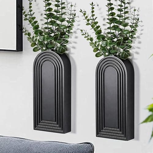 Dnnnii 2 Pack Wooden Wall Vase Set - Black Finish Modern Farmhouse & Boho Wall Decor for Entryway, Hallway, Bathroom, Living Room, Dining Room, Narrow Spaces - Image 1