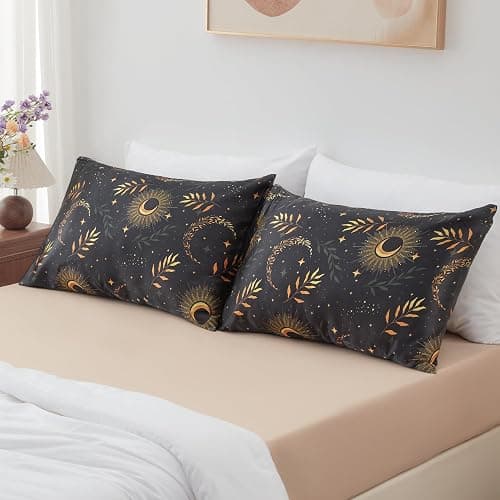 EXQ Home Satin Pillowcase for Hair and Skin Queen - Printed Black Moon Silk Pillowcase 2 Pack 20x30 inches - Satin Pillow Cases Set of 2 with Envelope Closure, Gifts for Women thumbnail 2