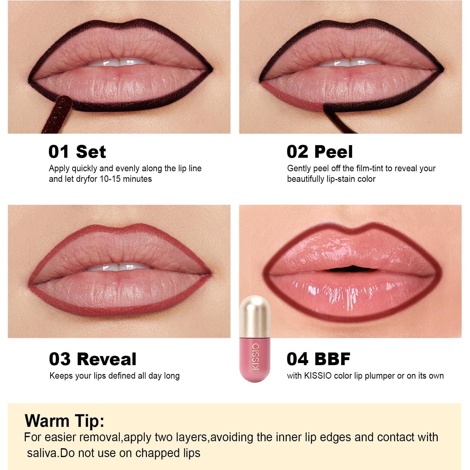 KISSIO Lip Liner Stain,Peel Off Lip Liner,Transfer Proof,Long Lasting and Waterproof,Lip Tint Tattoo,Natural Makeup Stain,Matte Finish,03 Coral red thumbnail 5