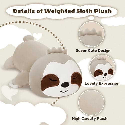 Finebee Weighted Sloth Stuffed Animals, Cute Weighted Sloth Plush, Soft Stuffed Weighted Plushie Pillow Gifts for Girls Boys(13.8" 1.6Lbs) thumbnail 3