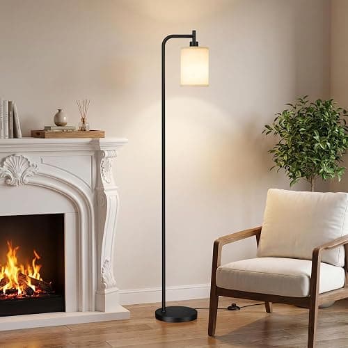 Ziisee 64" Floor Lamp with Remote Control, Dimmable Tall Standing Lamps for Living Room Bedroom Office Corner, 9W LED Bulb Included, Foot Pedal Switch, Beige Shade Black Pole thumbnail 7