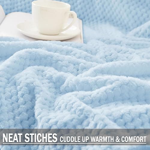 Exclusivo Mezcla Fleece Throw Blanket Extra Large, Super Soft and Warm Blankets for Couch, Sofa and Bed Waffle Textured, Cozy, Fuzzy and Lightweight (Light Blue, 50x70 Inches) thumbnail 4