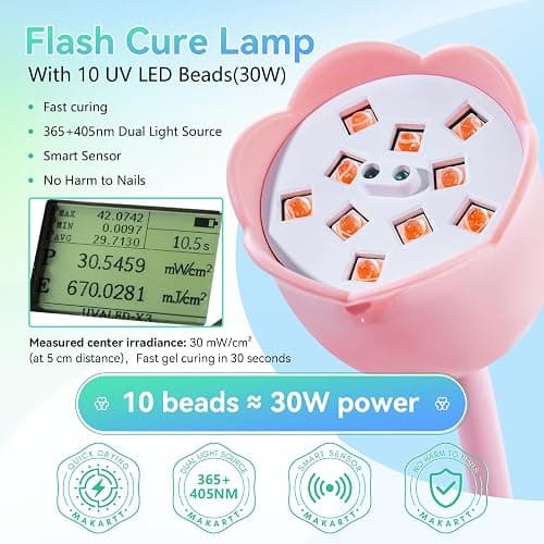 Makartt UV Nail Lamp: Flash Cure lamp UV Light for Gel Nails Polish Luminoza 30W Rechargeable LED Nail Dryer with 4 Timers & Auto Sensor Fast Curing Goosenecks Lamp for Home DIY Manicure (Pink) thumbnail 4