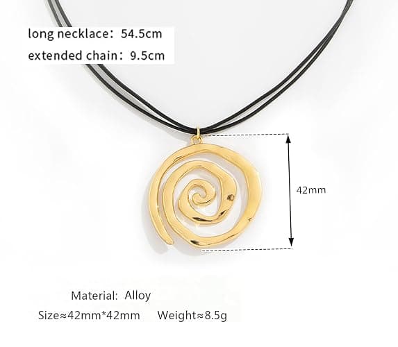 Chunky Gold Spiral Pendant Necklace for Women – Boho Statement Jewelry with Swirl Design – Gold Chunky Chain Necklace, Bold Bohemian Accessory for Trendy Outfits thumbnail 2