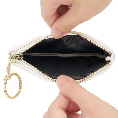 WOZEAH Artificial Leather Coin Purse Change Purse With Key Chain Ring Zipper For Men Women (A White) thumbnail 5
