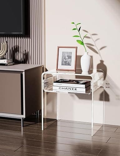 solaround Clear Acrylic End Table 2-Tier Bedside nightstand for Living Room Bedroom Home Decor (Clear) thumbnail 6