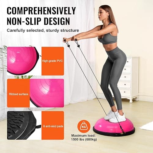 VEVOR Half Exercise Ball Trainer, 23/26 inch Balance Ball Trainer, 1500lbs Capacity Stability Ball, Yoga Ball with Resistance Bands & Foot Pump, Strength Fitness Ball for Home Gym Full Body Workout thumbnail 5