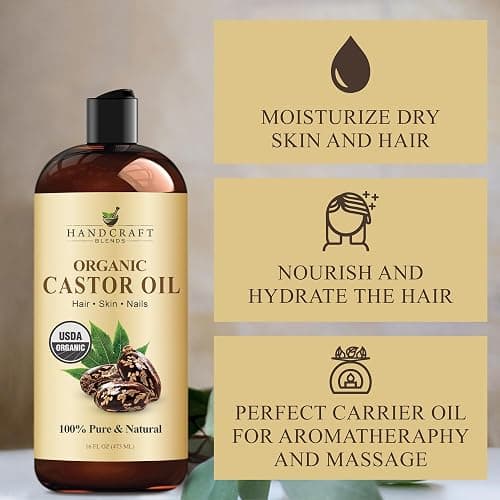 Handcraft Blends Organic Castor Oil 16 Fl Oz | 100% Pure and Natural | Premium Grade Carrier Oil | Hair, Eyelashes and Eyebrows | Hair and Body | Expeller-Pressed | Hexane-Free thumbnail 6