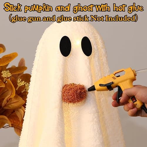 Halloween Decorations-2 Pack Light-Up Sherpa Ghosts with Pumpkin Halloween Decor Indoor Cute Ghost Decorative Signs Tabletop Decor for Party Home Kitchen and Fireplace thumbnail 4