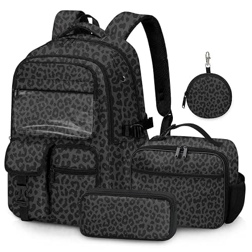 Fihevur Leopard Backpack Set for Girls Boys, School Backpack with Lunch Box and Pencil Case Coin Purse, School Bookbag for Kids Kindergarten Elementary - Image 1