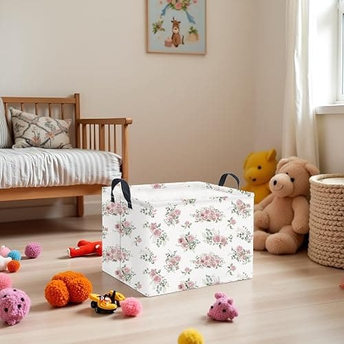 LATOGHIVE Rectangular Storage Basket Waterproof Storage Bin for Bedroom Collapsible Bin Books Box Basket Room Decor(Rose) thumbnail 4