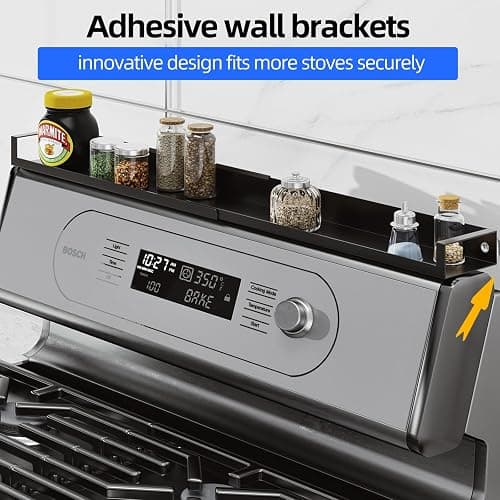 SZJHXIN 4X Strong Magnetic Stove Top Shelf, Adjustable 15-30 Inches, Fits Various Stove Lengths, Kitchen Organizer, Holds Spices, Condiments and BBQ Sauces (Matte Black) thumbnail 4