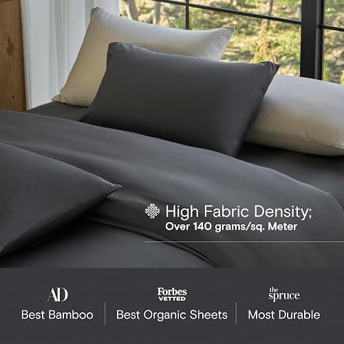 DOZ Sheet Set, 100% Viscose derived from Bamboo, Organically Grown, Buttery Soft, Cooling Sheets, High GSM, Deep Pockets - 2 Piece - 1 Pillowcase 1 Fitted Sheet (Storm, Twin XL) thumbnail 4