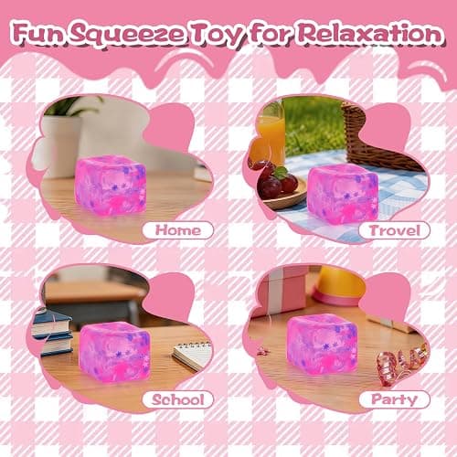Snowflake Squeeze Toy Ice Cube, 5cm/1.97in Soft Squishy Cube for Kids Ages 3+ & Adults, Sensory Fidget Toy with Floating Snowflake Sequins, Desk Toy, Travel Toy & Party Favor(Pink) thumbnail 6