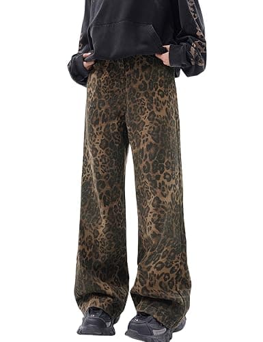 Y2k Leopard Pants Wide Leg Jeans Woman Loose Fit Jeans Hip Hop Pants Vintage Baggy Trousers - Image 1