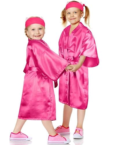Jecery 5 Pack Spa Robes Set for Party Gift Sleepover Slumber Birthday Party Squad Robe DIY Silk Satin Bathrobes with Headband thumbnail 5