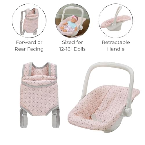 Olivia's Little World Polka Dot Princess Baby Doll Carrier & Car Seat Set, Pink/Gray thumbnail 5