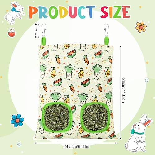 UPINS 2 Pack Guinea Pig Hay Feeder,Rabbit Hay Bag Hanging Hay Holder for Guinea Pig Cage Hay Feeder for Bunny Rabbits Chinchillas Hamsters Small Pets and Animals thumbnail 2