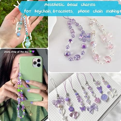 JoyJellies Bracelet Making Kit Assorted Acrylic Beads, 4 Colors Charms Keychain Making Kit with String Key Ring Clips Bow Heart Cute Beads for Bracelets Arts and Crafts Jewelry Making Kits thumbnail 2